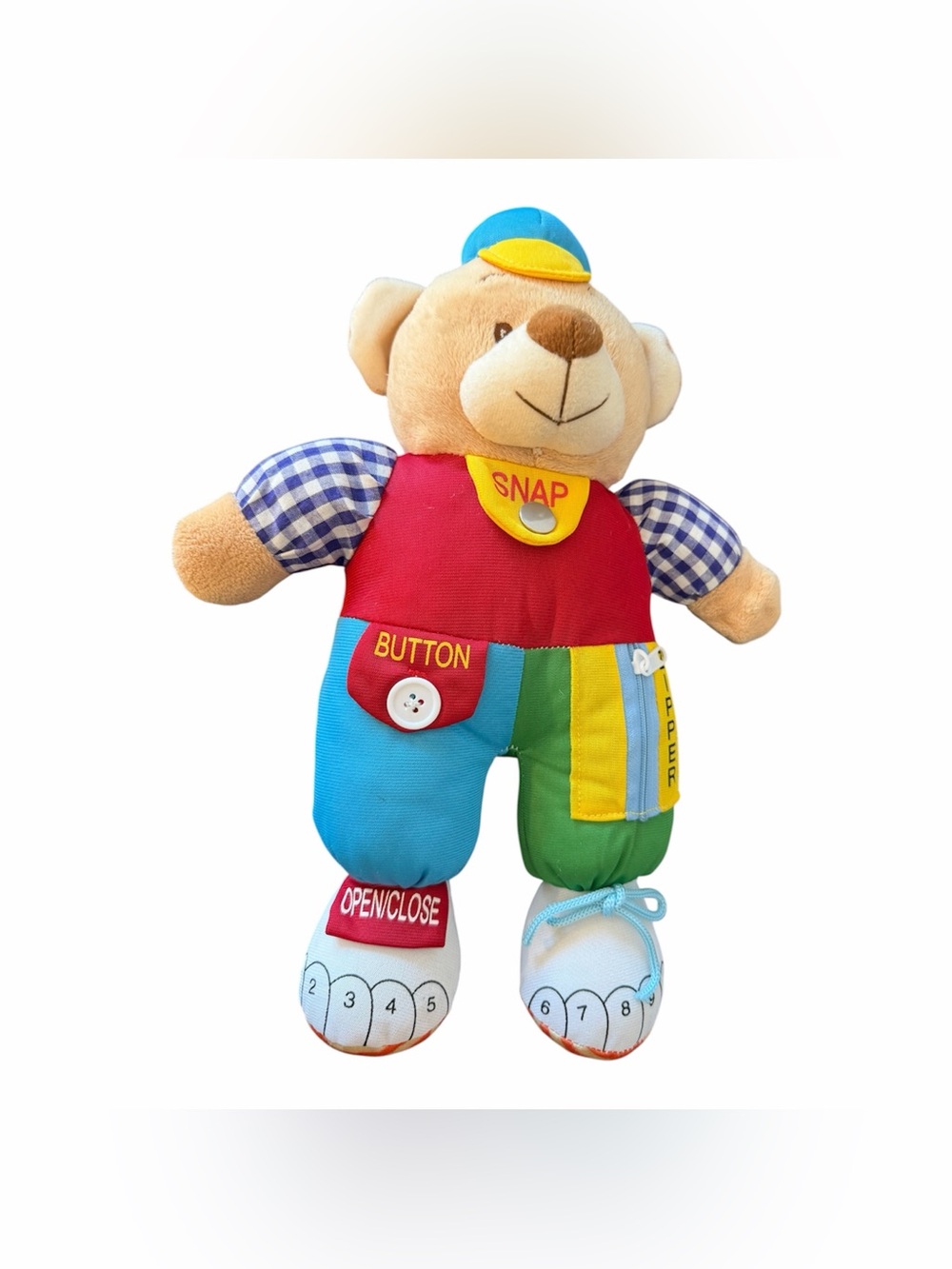 Gabi Toy Educational Bear Plush Snap Button & Zipper 16" Multicolor